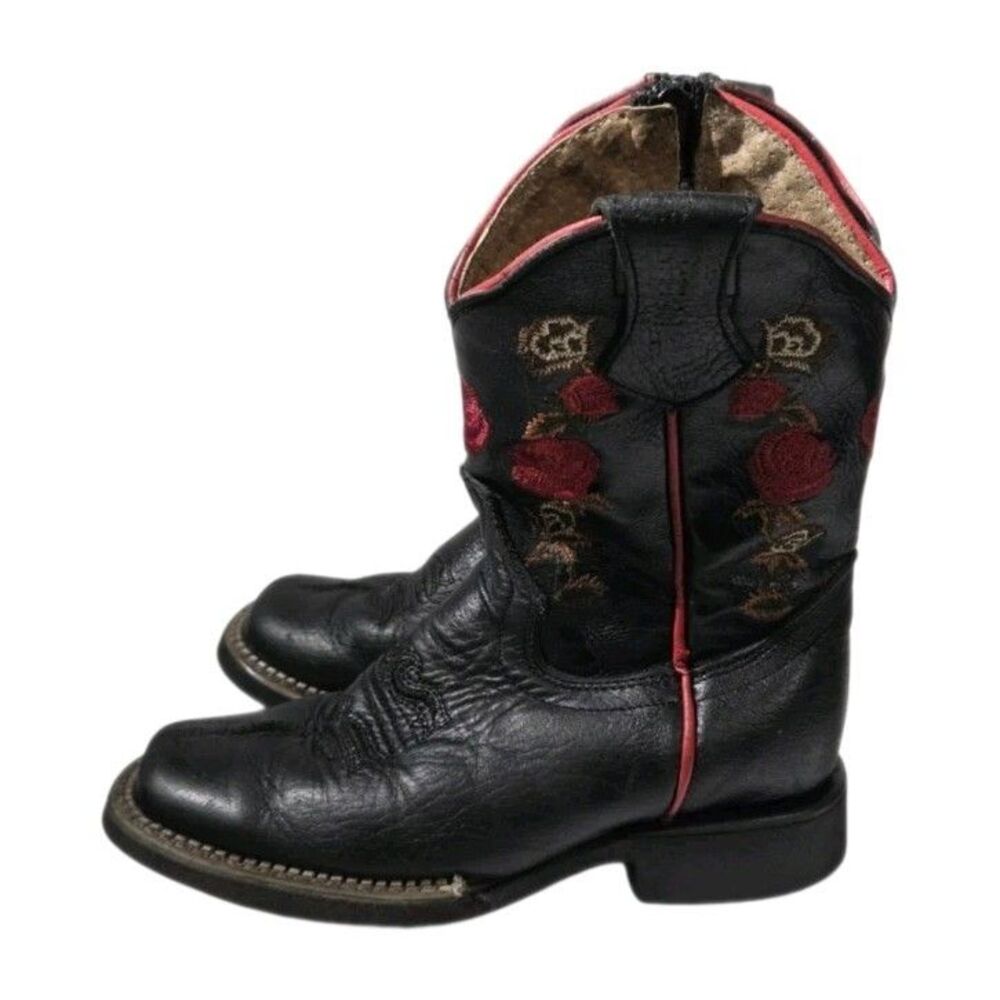 Chaparral Kids Leather Floral Western Cowgirl Boots- sz 3.5( 8.5 in foot )